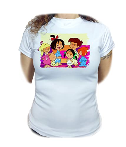MERCHANDMANIA Camiseta Mujer Anuncio Familia telerin Serie Dibujos Woman Tshirt.