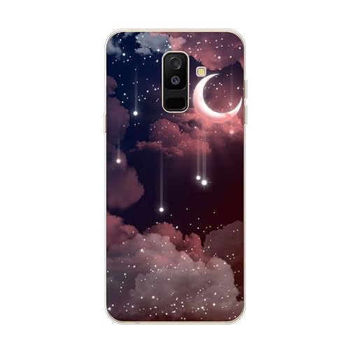 KARTXITAI Case Compatible with Samsung Galaxy A6 Plus 2018,Shockproof Slim Thin Silicone Protective Anti-Fingerprint Anti-Scratch Anti-Fall Phone Cover - Stars,Moon,Clouds,Sky