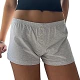 Womens Y2K Pajama Shorts Low Waist Striped Floral Lounge Boxers Pj Bottoms Comfy Sleep Shorts(A Grey, Small)