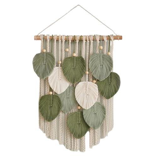 Nhemeylp Macrame Wall Hanging, Green Leaf Tassel Wall Tapestry Boho Wall Art, Handmade Woven Wall Decor for Living Room Bedroom Apartment Office Decor
