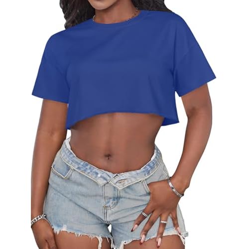 Crop Tops for Women Casual Short Sleeve T Shirts Summer Basic Top Crew Neck Oversized Cropped Tees 2026