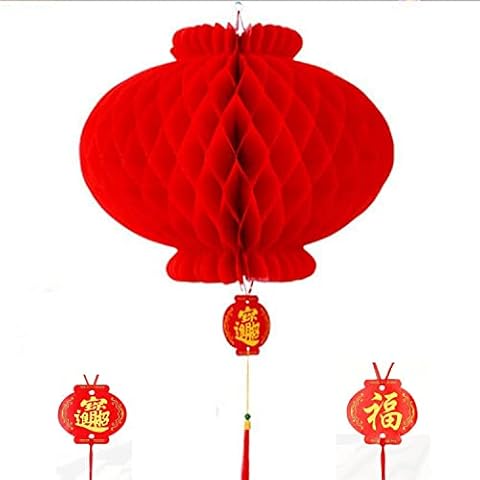 eKsdf 10 Stück Glück Rot Chinesische lampions Wabenbälle Deko Wasserfestem Kunststoff Papierlaterne Hängende Laternen Cover