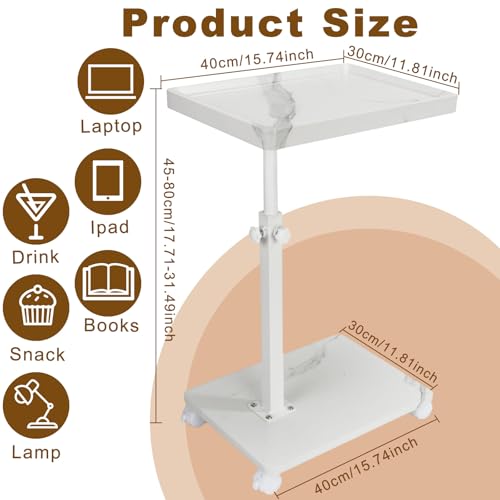 Mesa pequena en forma de C con bandeja giratoria ajustable y ruedas basicas 3