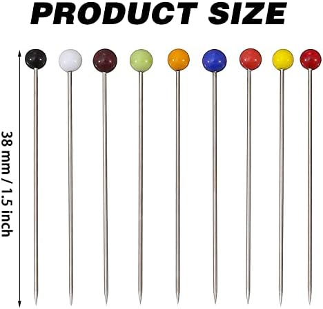 Sewing Pins, SAREAL 250 PCS Multicolor 38 mm Long Straight Glass Head Pins, Quilting Pins for Dressmaker, Fabric, Jewelry DIY, Craft and Sewing Project