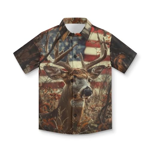 Kids 4th of July Hawaiian Shirt Boys 1-13Y Button up Shirts Novelty Short Sleeve Patriotic Holiday Party Tops