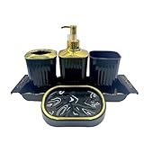 Photo Gallery hosoncovy set di accessori da bagno con dispenser di sapone, tazza da bagno, portasapone, portaspazzolino e dentifricio, vassoio portaoggetti da bagno, set da 5 pezzi (nero)