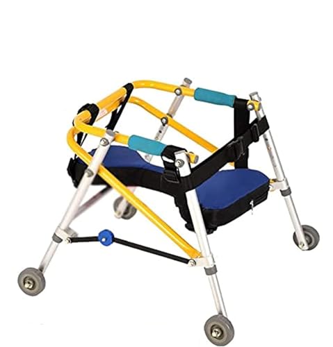 Andador Plegable, Andador Direccional de Cuatro Ruedas Ajustable en Altura, con Asiento para Niño, Andador Bipedestador para Rehabilitación de Miembros Inferiores con Parálisis Cerebral(Large)