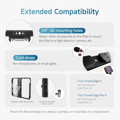 Image of Accsoon PowerCage Ⅱ iPad Case with NP-F Battery Adapter, Protective Case for ipad Gen 7, 8, 9, 10, 11,pad Air 3, 4, 5,6,7 ipad Pro 10.5inch, 11inch (M4 /M5),Use with SeeMo /SeeMo Pro /Nano