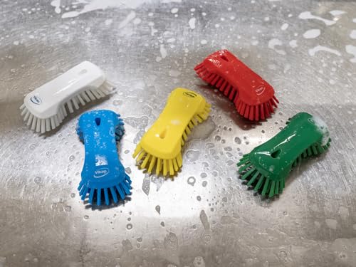 Image of Vikan 38943 Extra Large Hand Brush, Multifunctional, Slip-Resistant Cleaning Tool, Extra Stiff Polypropylene & Polyester Bristle, 9.1 inch, Blue