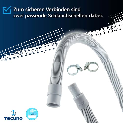 tecuro Ablaufschlauch-Verlängerung 0,5 m für Waschmaschinen und Spülmaschinen, einfache Montage, inkl. 2 Schlauchschellen, hochflexibler Kunststoff