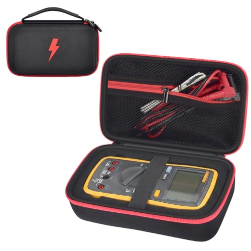 Image of Case Compatible for Fluke 17B+ /15B+ / 17B / 15B / /177 /179 / 113 /114 / 115 /116 / 117 /87V / 88V / 101 Digital Multimeter, Protective Travel Storage Bag with Detachable DIY Foam (Box Only) (Black+Red Zipper)