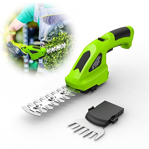 2 in 1 Handheld Hedge Trimmer & Cordless Grass Shear, 7.2V Electric Grass Trimmer Shrubbery Trimmer, Battery Bush Trimmer Hedge Shears/Grass Cutter Garden Tool for Lawn, Yard