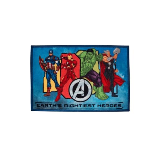 Image of Athom Living Marvel Avenger Character Printed Earth's Mightiest Heroes, Multi Colour Kids Nylon Bathmat, with Latex Backing, Anti-Skid Bathmat, 37 x 57 cm, Pack of 1
