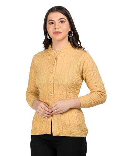 Image of Lady Willington Women Woolen Round Neck Self Design Cardigan Heavy Rainbow Fabric Cardigan Winter Wear Pure Wool Cardigan for Women Free Size Long Cotty Warm Cardigan Free Sizes