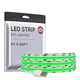 BTF-LIGHTING USB FCOB COB Grün LED Streifen 2M 640 LEDs Hochdicht 5V Flexible LED Leiste Ultrahell CRI90+ für Wohnzimmer TV Hintergrundbeleuchtung, Schrank, Küche, Gaming PC, DIY Deko(Ohne Dimmer)