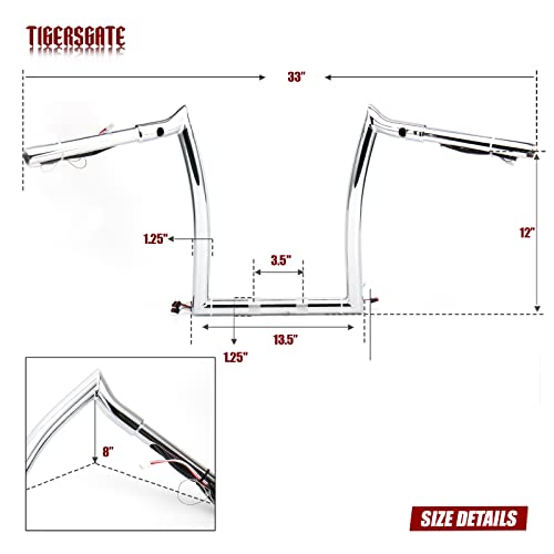 Tigersgate Chrome Pre-Wired 12" Rise Road Glide Meathook Monkey Bars 1 1/4" Ape Hanger Handlebars For 2016-Up Harley Road Glide #TOP5
