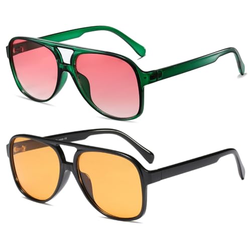 Image of Freckles Mark Vintage Retro 70s Sunglasses for Women Men Classic Large Square Aviator Trendy Glasses
