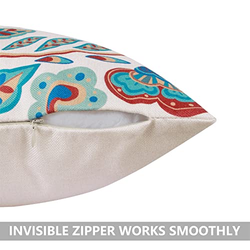 Foxany Boho Paisley Throw Pillow Covers 18X18, Vintage Mandala Square Pillow Case, Classic Floral Leaves Decorative Cushion Cover For Couch Sofa Bed, Set Of 2 #TOP2