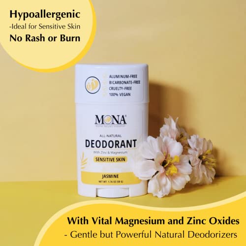 Image of MONA BRANDS All Natural Deodorant For Women & Men | For Sensitive Skin | No Aluminum or Baking Soda | (2-Pack JASMINE 1.76 Oz each)