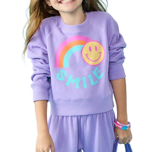 iscream Big Girls Sweatshirt, Softest Comfort Fleece, Purple Small 6-8