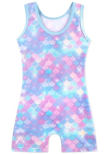Image of HOZIY Gymnastics Leotards for Girls with Shorts Toddlers Biketards Rainbow Unicorn Dinosaur Mermaid Leopard Flower Galaxy