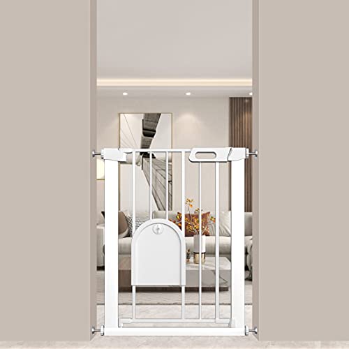 Image of Fairy Baby 25.01"-26.77" Wide Narrow Baby Gate with Cat Door - Walk Through Small Pet Door Tension Safety Gate - Pressure Mounted No Drill