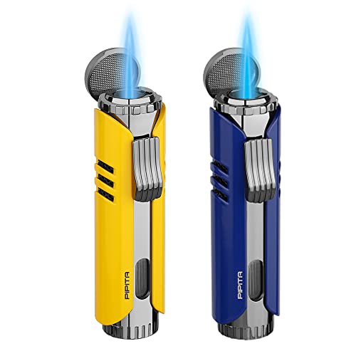 PIPITA 2-Pack Torcia Accendino Antivento Gas Butano Accendino Jet Singola Fiamma Metallo Accendino, Fiamma Regolabile E Accendino (Butano Non Incluso) (Blue+yellow)