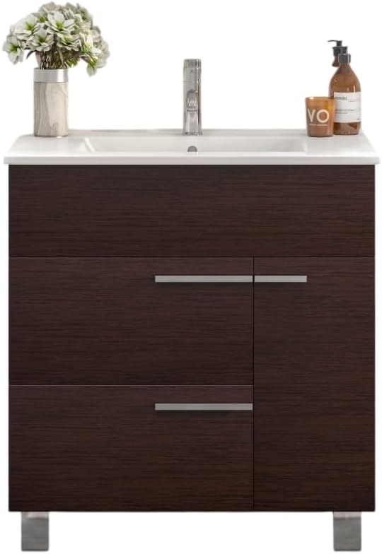 Eviva EVVN521-32GR Cup Grey Modern Bathroom Vanity with White Integrated Porcelain Sink Combination, 31.5", Gray