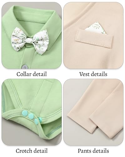 Image of DISAUR Baby Boy Clothes Toddler Boy Outfits 4PCS Gentleman Dress Romper /Vest /Pants /Bow Tie Cotton Suit Sets
