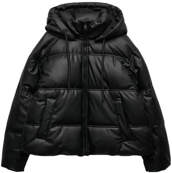 Women's Autumn/Winter Thickened Warm PU Short Hooded Padded Jacket Top Parka Coat