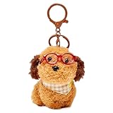 Plush Dog with Glasses Keychain – Funny Animal Keyring Charm for Women | Car Key Handbag Backpack Decor & Birthday Gift (Brown)