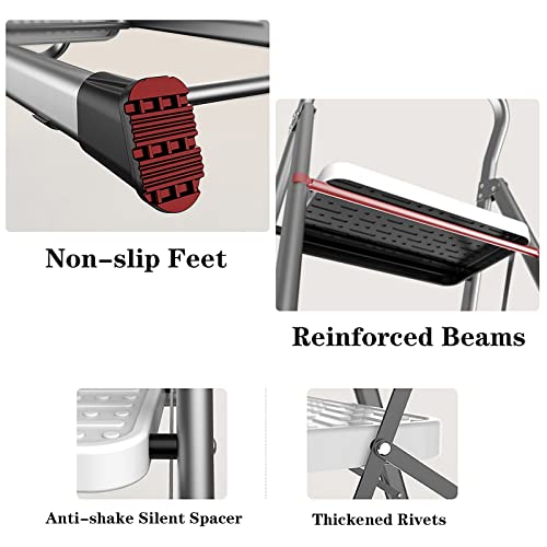 Simple 2 Step Stool Ladder Portable 3 Step Ladder Lightweight Stepladder 4 Step Ladder Folding Step Stool With Wide Anti-Slip Pedal, Safety/Anti-Slip/Portable (Color : Gray, Size : 3 Step Ladder) #TOP5