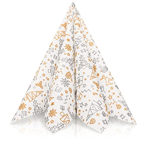 GRUBly® Serviettes de table en papier CHRISTMAS OR & ARGENT | La serviette jetables parfaite pour les fêtes de noël | Imitation textile | HAUTE QUALITÉ | 40 x 40 cm | Paquet de 50