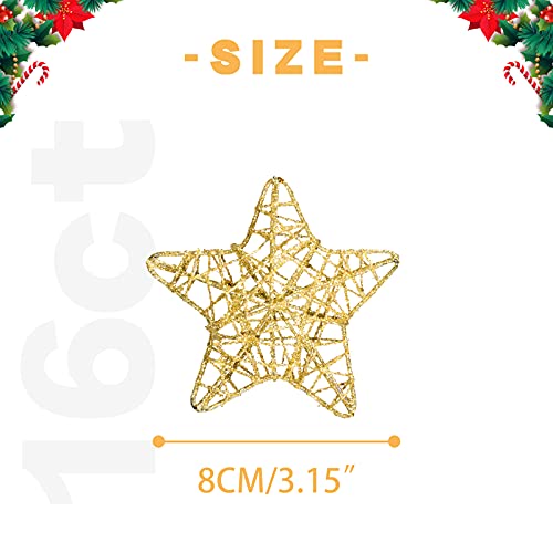 Ams Christmas Hanging Decorations, Hollow Iron Wire Star Ornaments For Party Tree Decor(3.15" 16Ct, Gold) #TOP1
