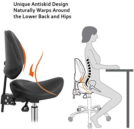 Nazalus Saddle Stool Chair with Back Support, Heavy-Duty(350LBS), Hydraulic Rolling Swivel Adjustable Stool Chair for Salon Spa Beauty Massage Dental Clinic Home Office Use