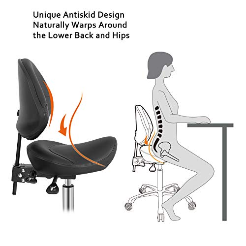 Saddle Stool Chair With Back Support, Heavy-Duty(350Lbs), Hydraulic Rolling Swivel Adjustable Stool Chair For Salon Spa Beauty Massage Dental Clinic Home Office Use #TOP1