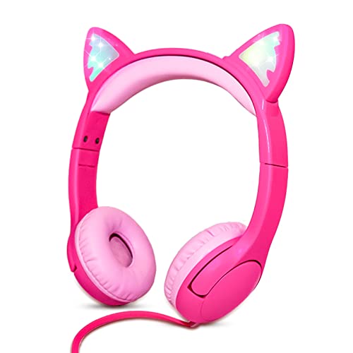 Olyre Toddlers Headphones with Microphone - 85dB Safe Volume Limited and LED Light Up Cat ears,Wired...