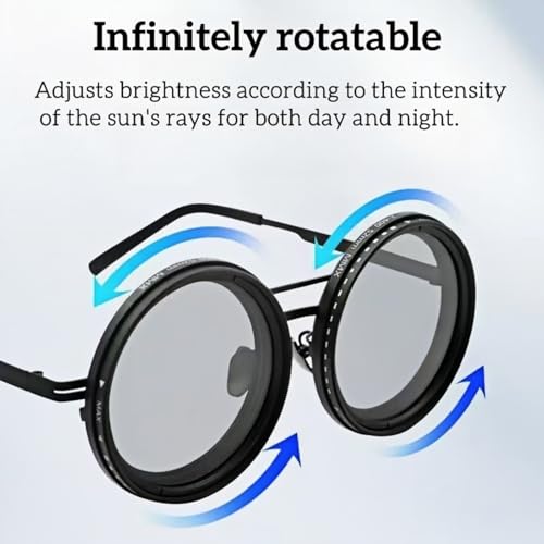 Adjustable Tint Polarized Round Sunglasses for Men, 1-9 Gear Manual Tint Control with ND Filter – Beach Eyewear, Black3