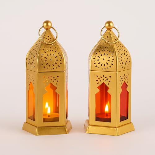 Moroccan Golden Metal Decorative Lanterns, Set of 2, for Diwali, ...