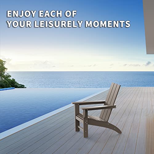 Modern Adirondack Chair Wood Texture, Poly Lumber Patio Chairs, Pre-Assembled Weather Resistant Outdoor Chairs For Pool, Deck, Backyard, Garden, Fire Pit Seating, Weathered Wood #TOP5