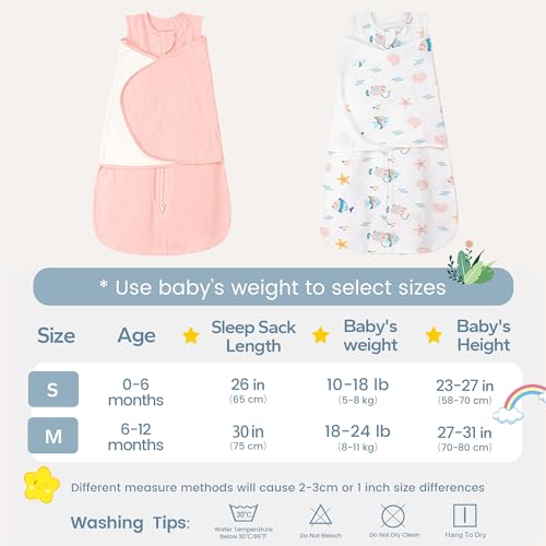 Image of ZIGJOY Sleep Sack Swaddle 1.0 Tog Baby Wearable Blanket 100% Cotton Baby Swaddle Blanket for Newborns 6-12 Months Ocean&Pink