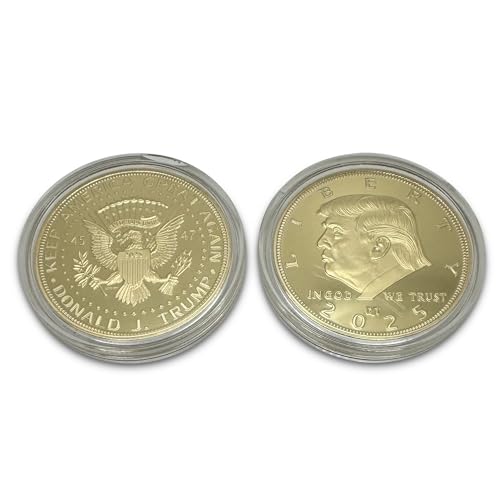 Image of President Donald J. Trump 2025 Gold American Eagle Challenge Coin with Certificate of Authenticity, Oval Office, Trump Coin Collectors Souvenir, 24k Plated Gold, 38mm x 2mm in Protective case