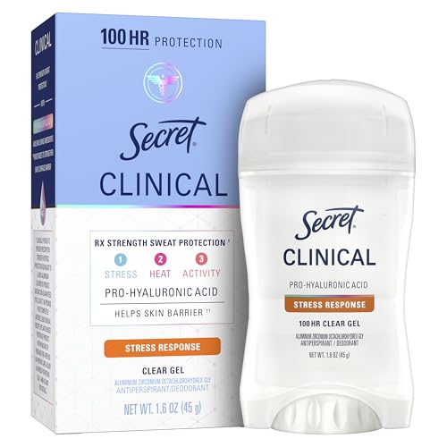 Secret Clinical Strength Antiperspirant Deodorant for Women, Stress Response, 3X Stress Protection, 72hr Sweat & Odor Protection, PH Balancing Minerals, Clear Gel, 1.6 oz