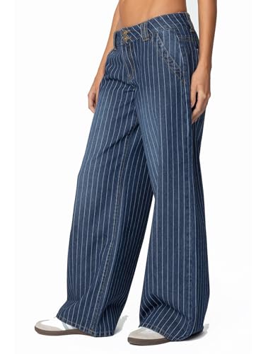 Women's Striped Low Rise Baggy Barrel Jeans Wide Leg Denim Pants4