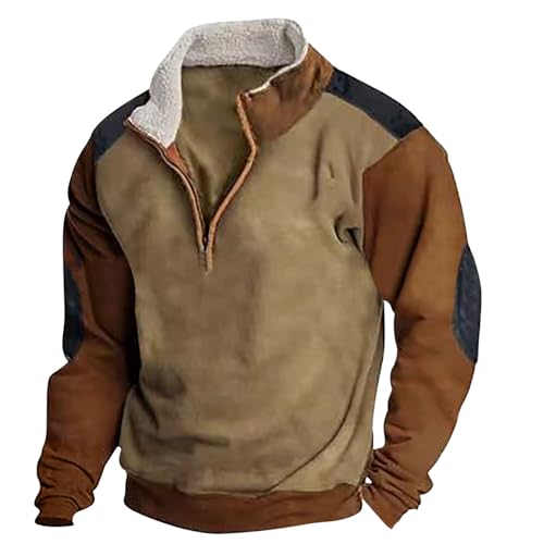 Mens Shirts Casual Stylish Long Sleeve Fall Vintage Quarter Zip Sweatshirt No Hood Regular Fit Collar Pullover