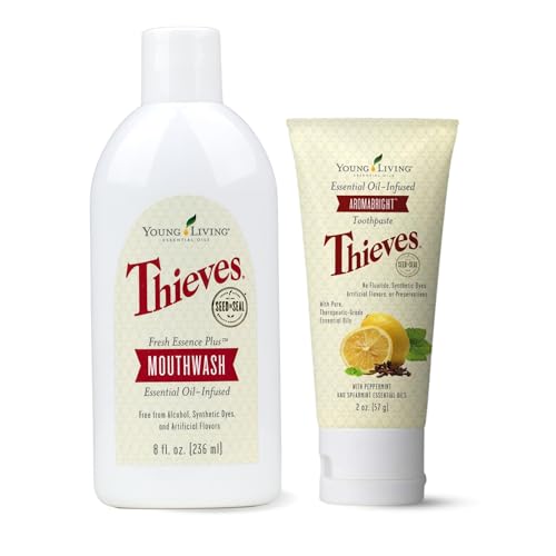 Young Living Thieves Mouthwash and Aromabright Toothpaste - 2 Pack - Essential Oil Infused Oral Care Duo - Promotes Fresh Breath, Healthy Gums, and Overall Dental Hygiene