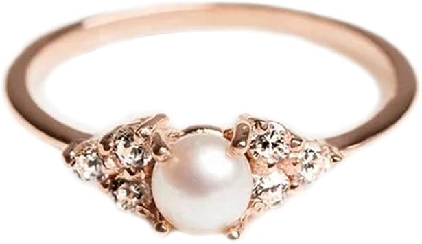 Cutesmile Elegant Pearl Ring 18k Rose Gold CZ Crystal Ring Fashion Engagement Wedding Jewelry 10