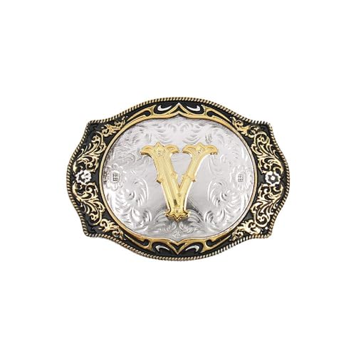 HUABOLA CALYN Western Belt Buckle Initial Letters ABCDMRJ to Z Cowboy Rodeo Small Gold Belt Buckles for Men Women (V)