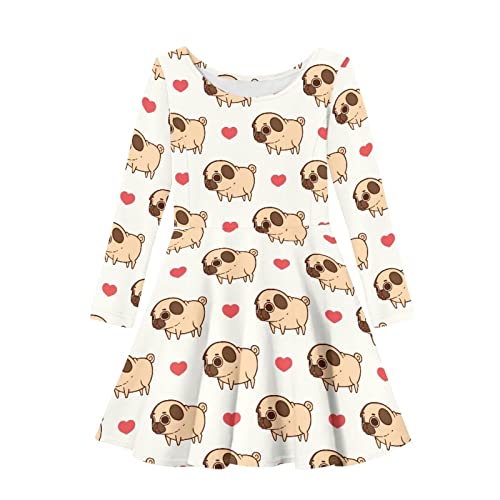 Robe d'été pour enfants motif alpaga rose et chien manches longues