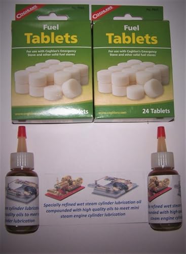 48 fuel tablet+2 of 1 oz mini steam engine oil-will ship ground only